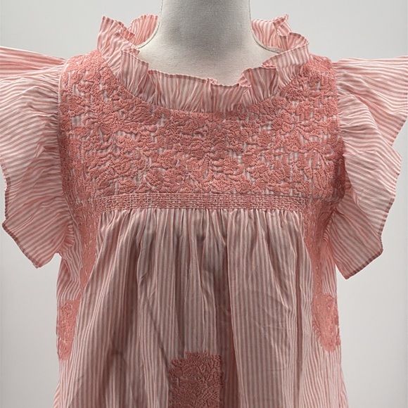 J. Marie The Schafer Ruffle Neck Embroidered Striped Dress - NWOT - Size Small - Picture 4 of 9